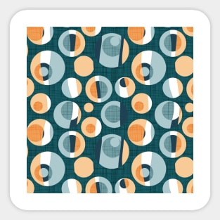 Rounded inspiration // pattern // green pine linen texture background orange tequila sunrise and blue malibu circles Sticker